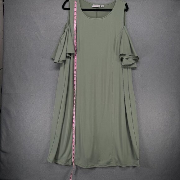 Belle Kim Gravel Dress Womens Size 1X Moss Green Flirt Sleeve Cold Shoulder - Picture 4 of 13